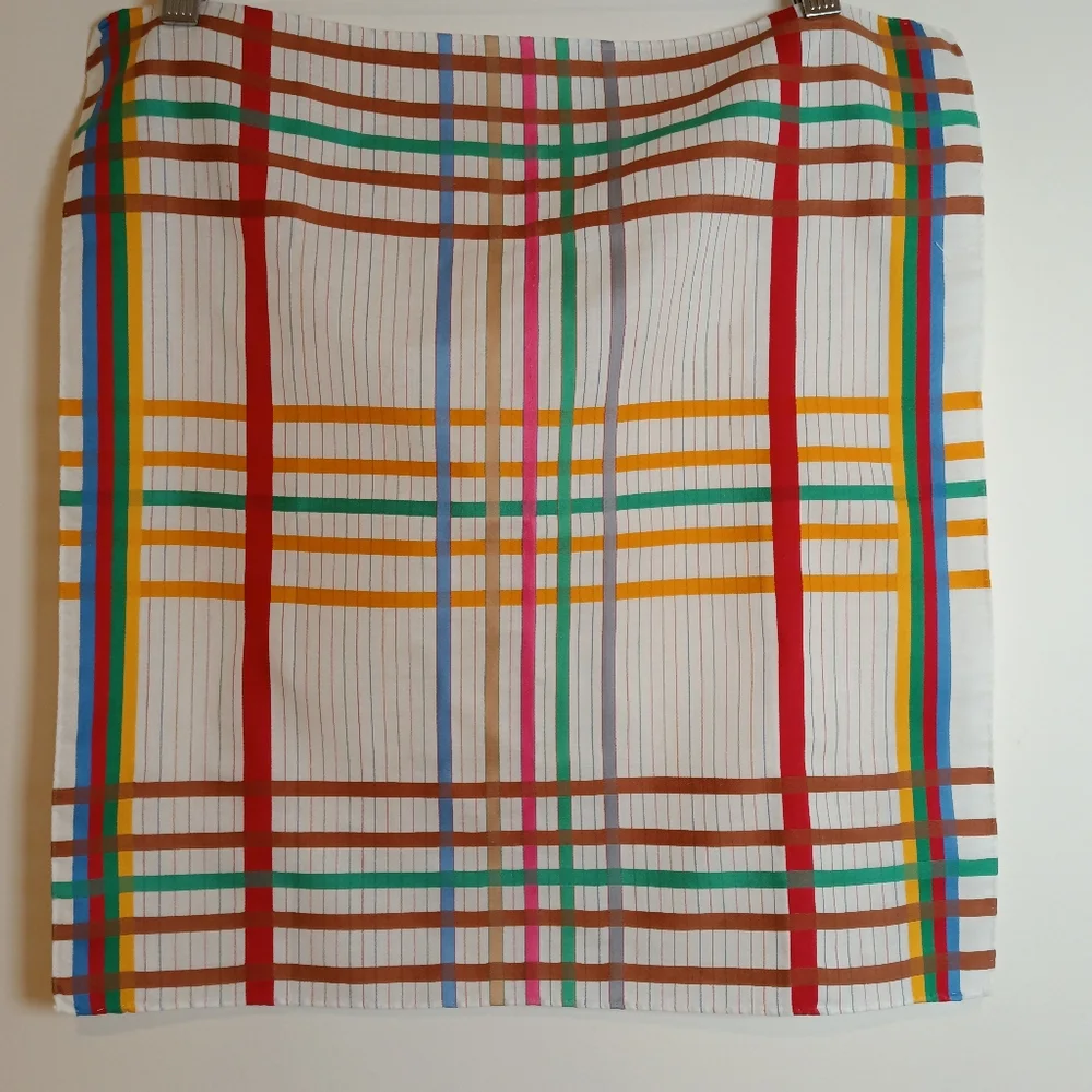 2 Vintage Colorful Plaid Women's Scarf /Handkerchief/Pocket Square